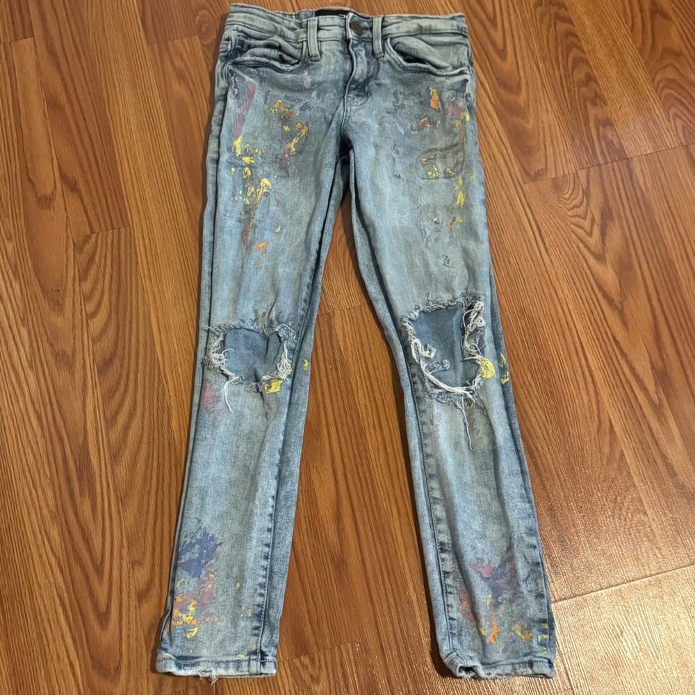 Jordan Craig Legacy Edition Distressed Blue Kids‎ Jeans with Paint Splatter